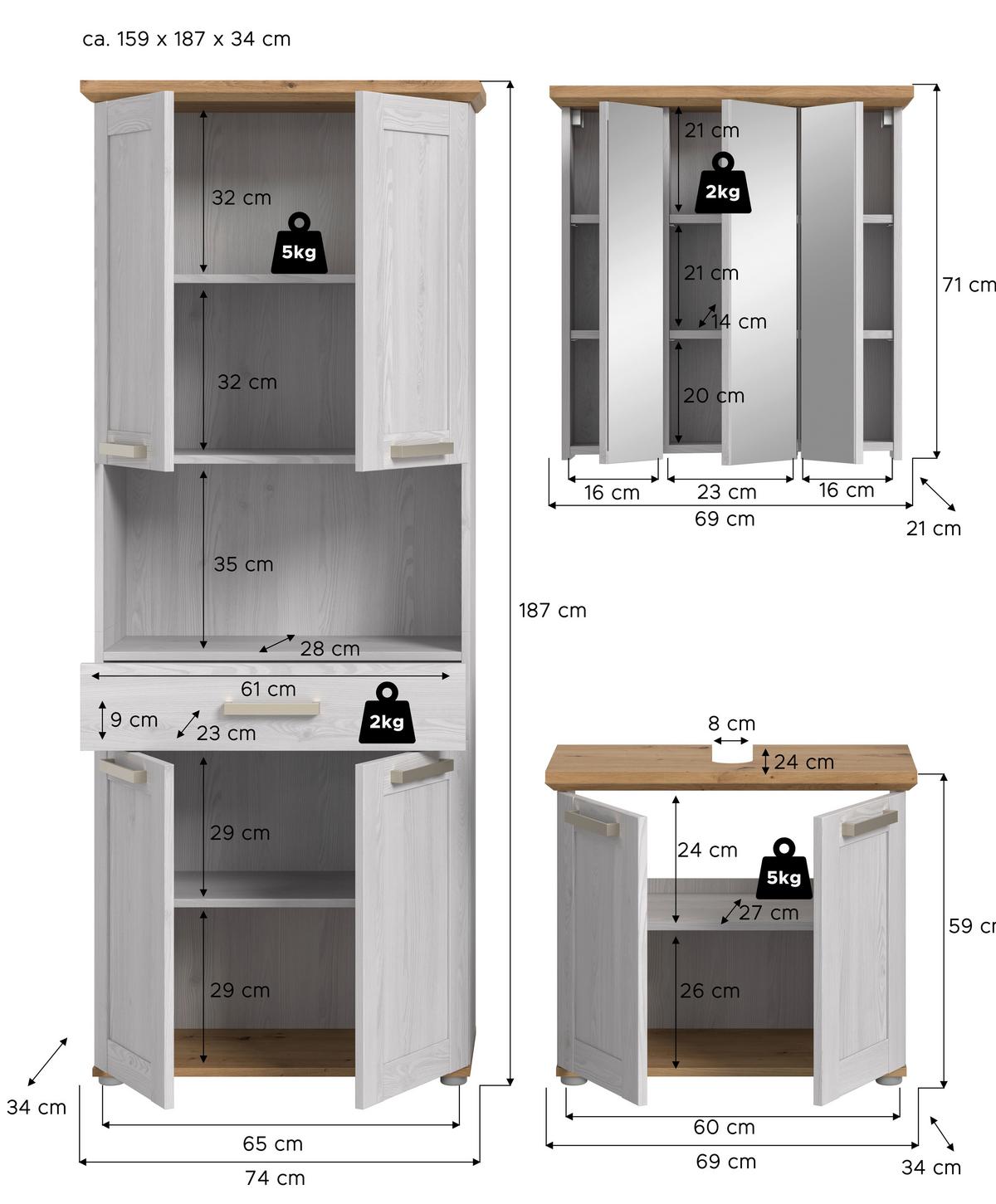 Badezimmer Verona Lärchefarben/Eiche D. B: 143cm - Silberfarben/Lärchefarben, Trend, Glas/Holzwerkstoff (143cm) - MID.YOU