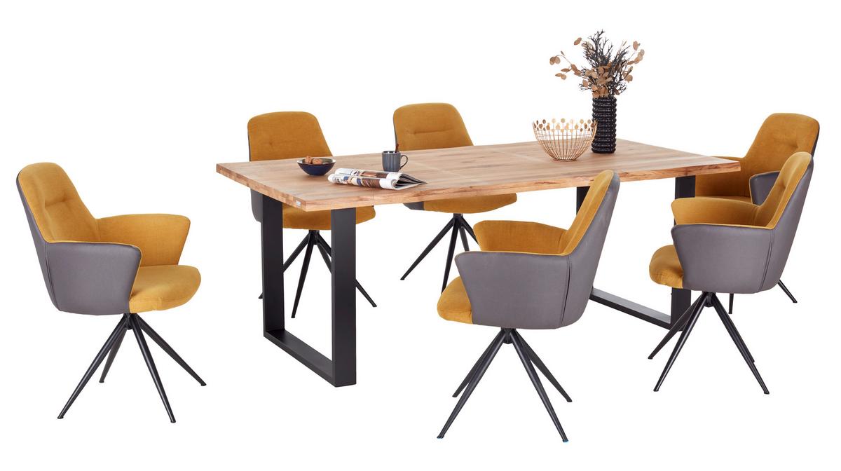 Étkezőasztal Wood 200 - natúr/fekete, Konventionell, fém/fa (200/75/100cm) - James Wood
