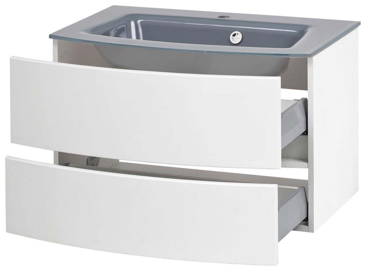 Waschbecken mit Unterschrank Kopenhagen B. 80 cm Weiß - Weiß/Grau, KONVENTIONELL, Glas/Holzwerkstoff (80cm) - Held