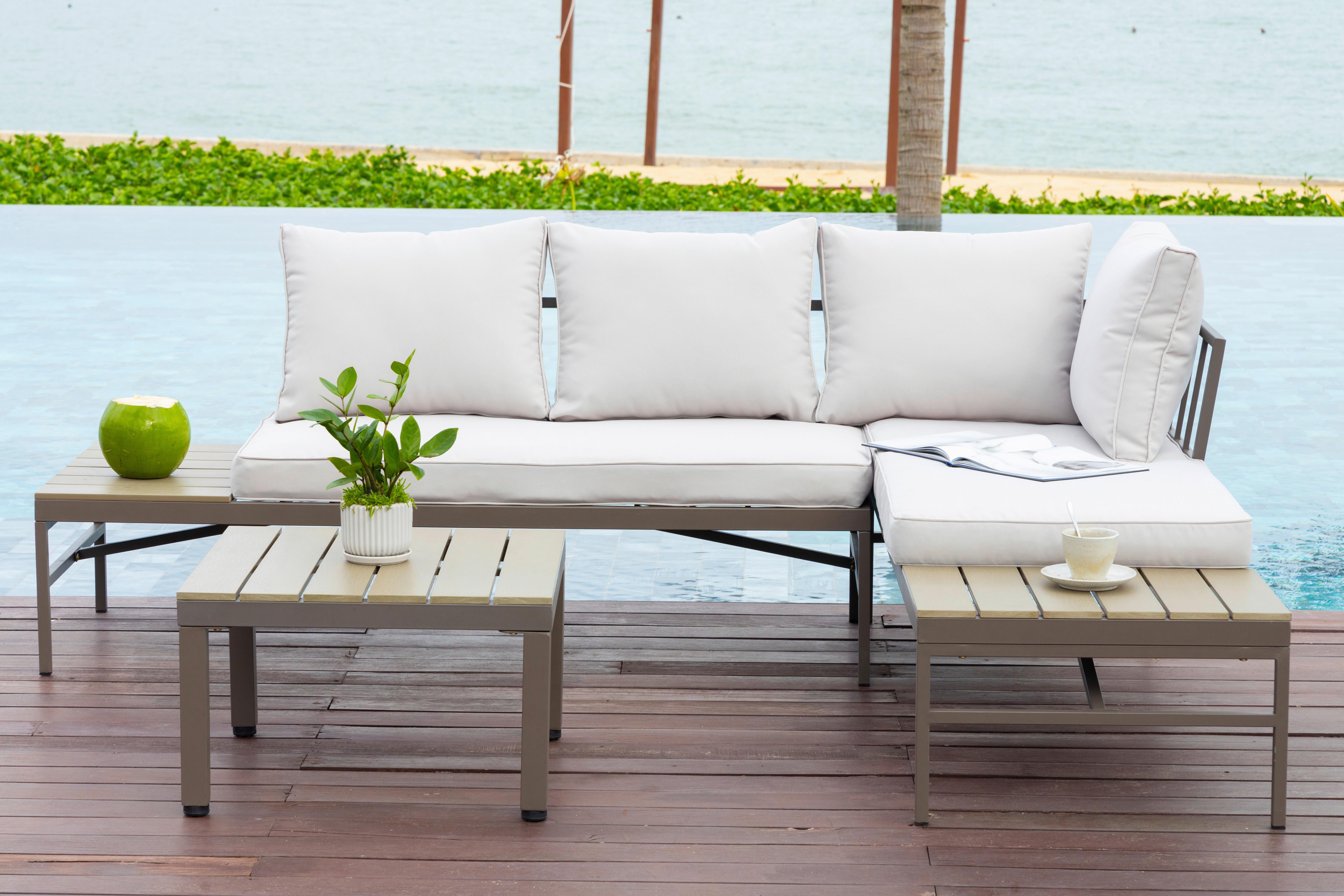 Loungegarnitur mit Tisch und 2 Sitzbänken