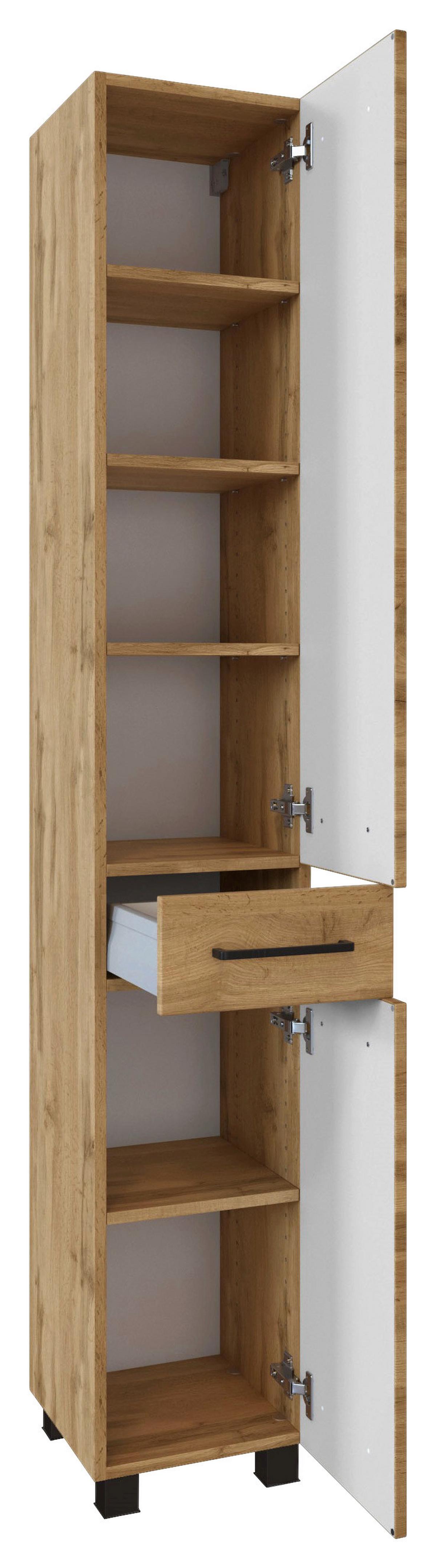 Hochschrank Manchester B: 30 Cm Eiche Wotan Dekor - Eichefarben/Schwarz, MODERN, Holzwerkstoff (30/180/35cm) - Held