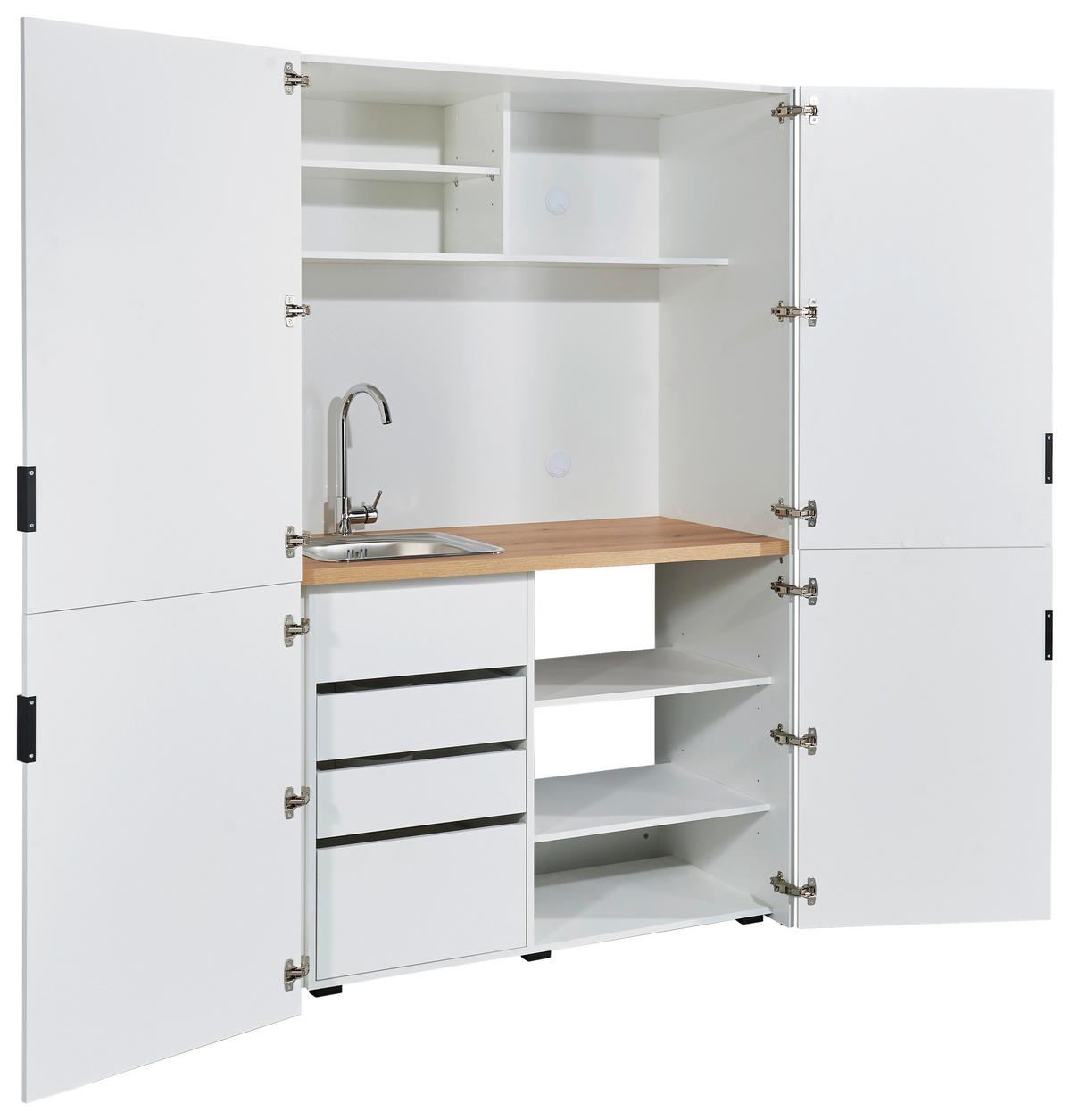 Minikuchyně Heidelberg bez spotřebičů a dřezu,š.124cm - bílá/černá, kov/kompozitní dřevo (124/200/70cm)