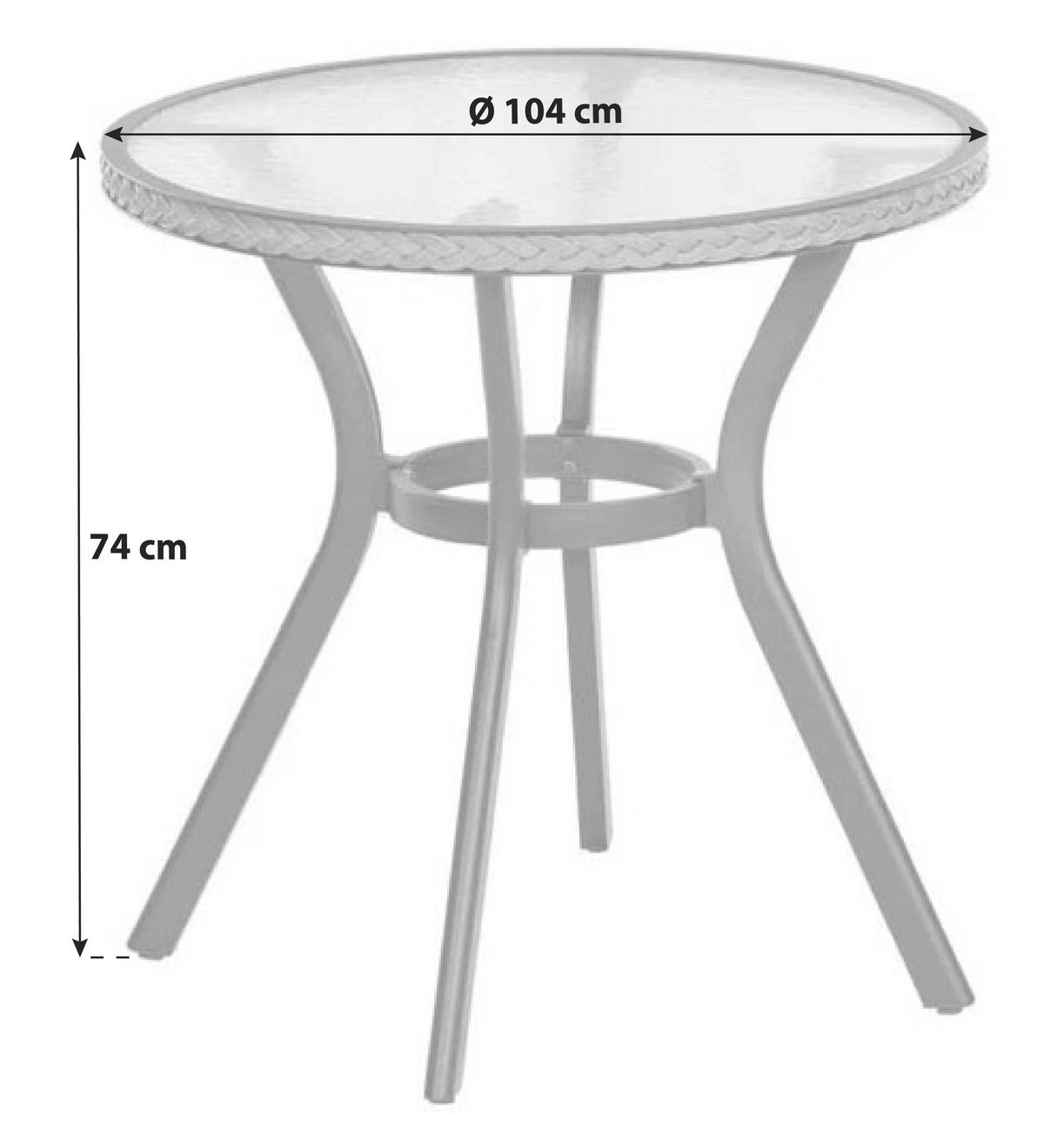 Gartentisch Ravenna Metall/ Glas/Kunststoff Ø 104 cm - Graphitfarben/Naturfarben, ROMANTIK / LANDHAUS, Glas/Kunststoff (104/74cm) - Gardenson