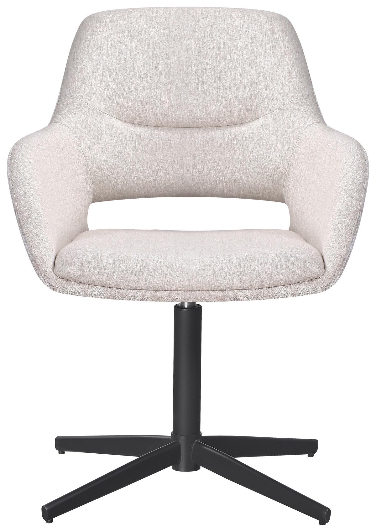 Armlehnstuhl Kaan Chenille Beige, B: 61 cm - Beige/Schwarz, KONVENTIONELL, Textil/Metall (61/85/63cm) - MID.YOU