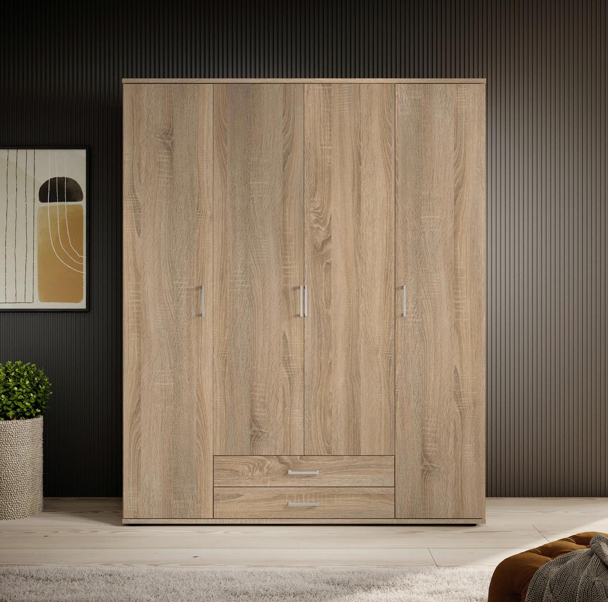 Drehtürenschrank Mit 2 Laden 160cmpaul,sonoma Eiche 4-Türig - Sonoma Eiche, Basics, Glas/Holzwerkstoff (160/196/54cm)
