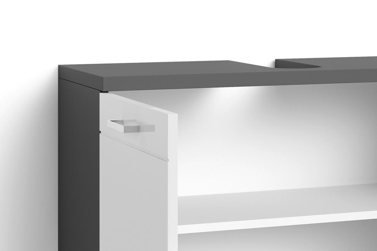 Waschbeckenunterschrank Nebraska B: 80cm Anthrazit - Chromfarben/Weiß Hochglanz, MODERN, Holzwerkstoff (80/59/31,5cm) - MID.YOU