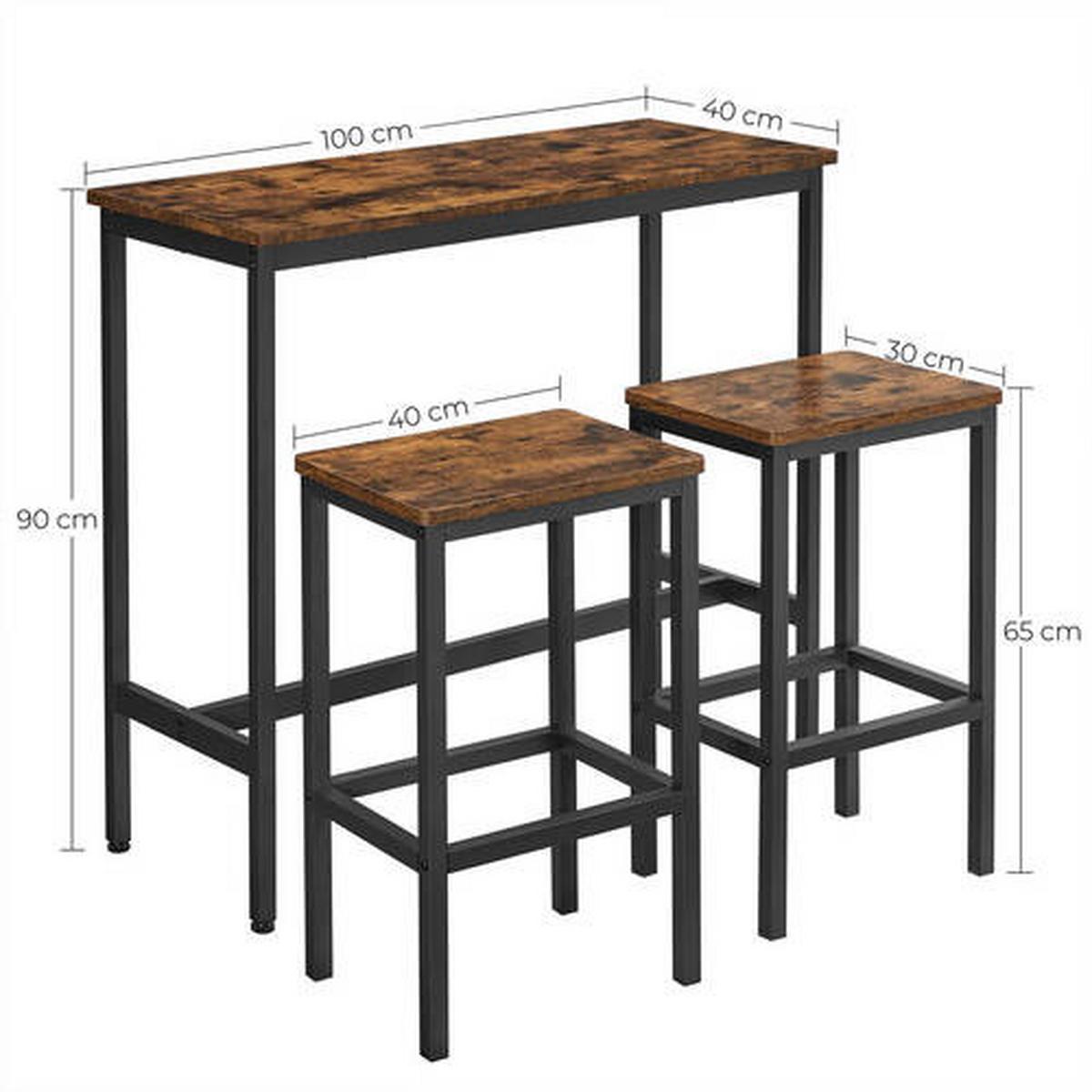 Bar Set Vasagle 3-Tlg. Set Braun, Schwarz - Schwarz/Braun, Natur, Holzwerkstoff/Metall (100/40/90cm) - Boxxx