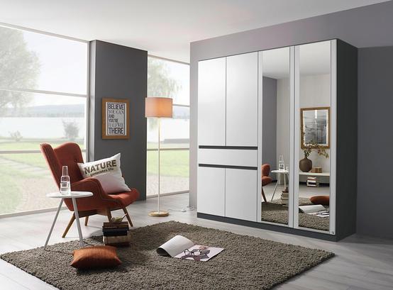 Sechstüriger Kleiderschrank in Alpinweiß und Grau Metallic mit Spiegeln Sechstüriger Kleiderschrank in Alpinweiß und Grau Metallic mit Spiegeln
