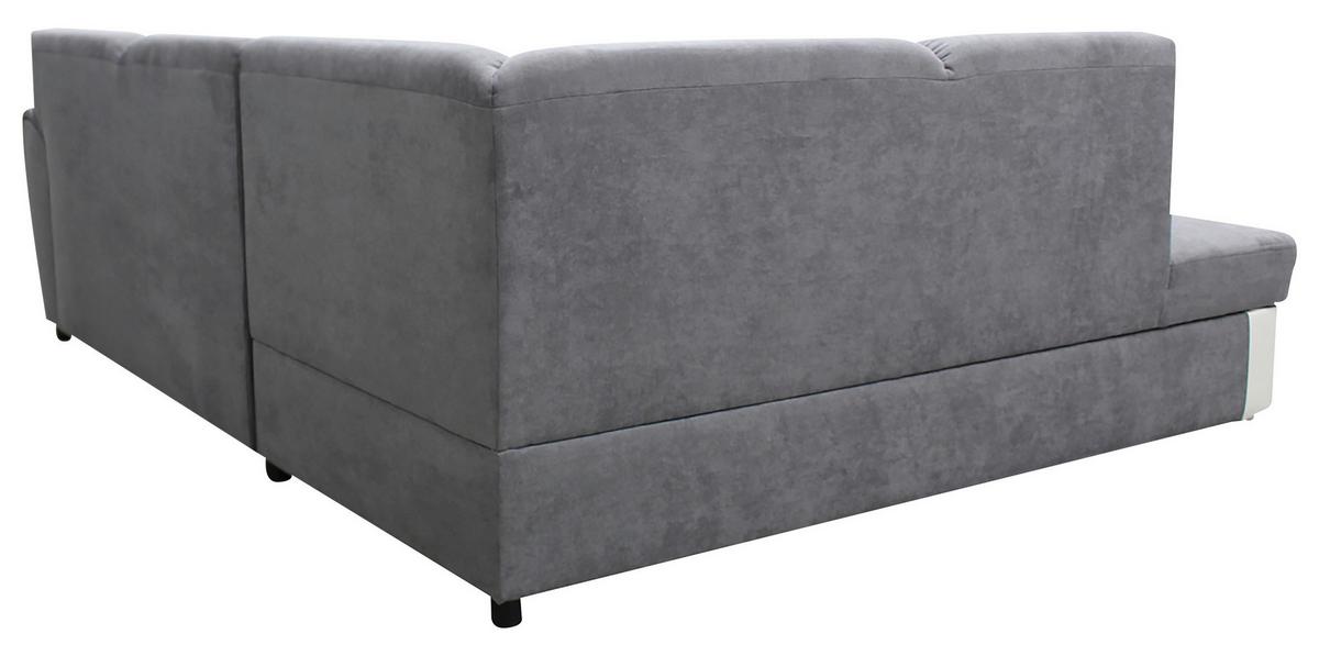 Ecksofa Mit Bettkasten Doris Rücken Echt Grau/weiß - Silberfarben/Weiß, Design, Textil (196/255cm) - MID.YOU