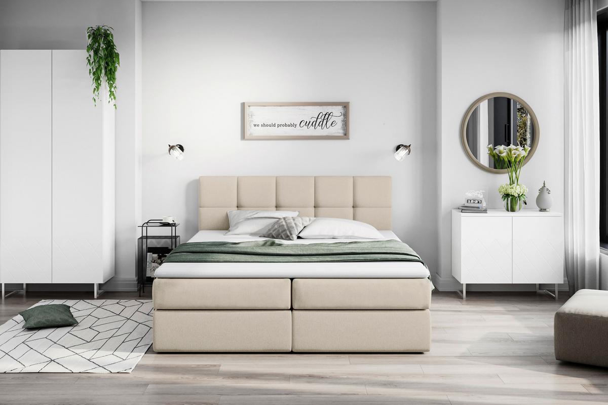 Boxspringbett Mit Topper 180x200 Lorie - Creme/Schwarz, LIFESTYLE, Holz/Holzwerkstoff (180/200cm) - Livetastic