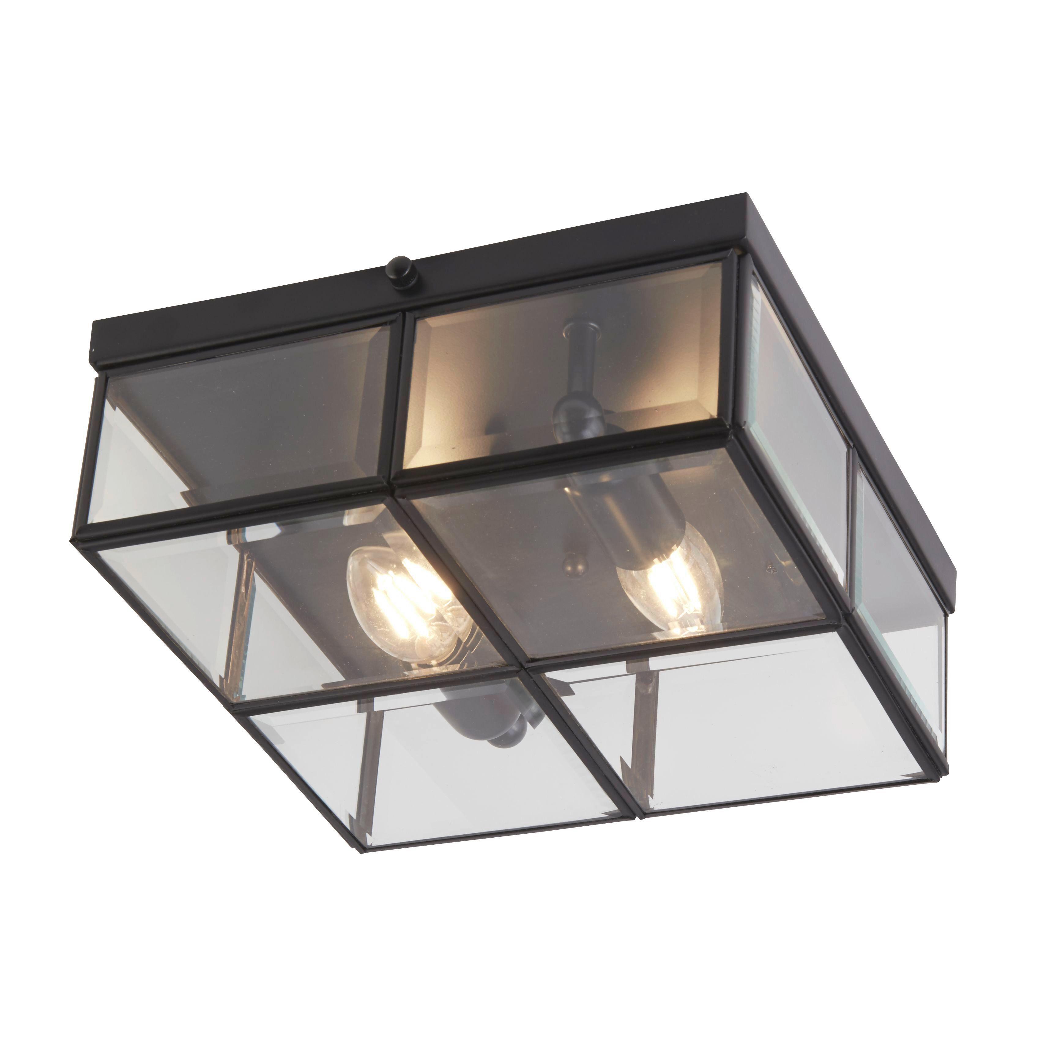Deckenleuchte Pisa Schwarz B: 25 cm - Schwarz, KONVENTIONELL, Glas/Metall (25/25/10cm)