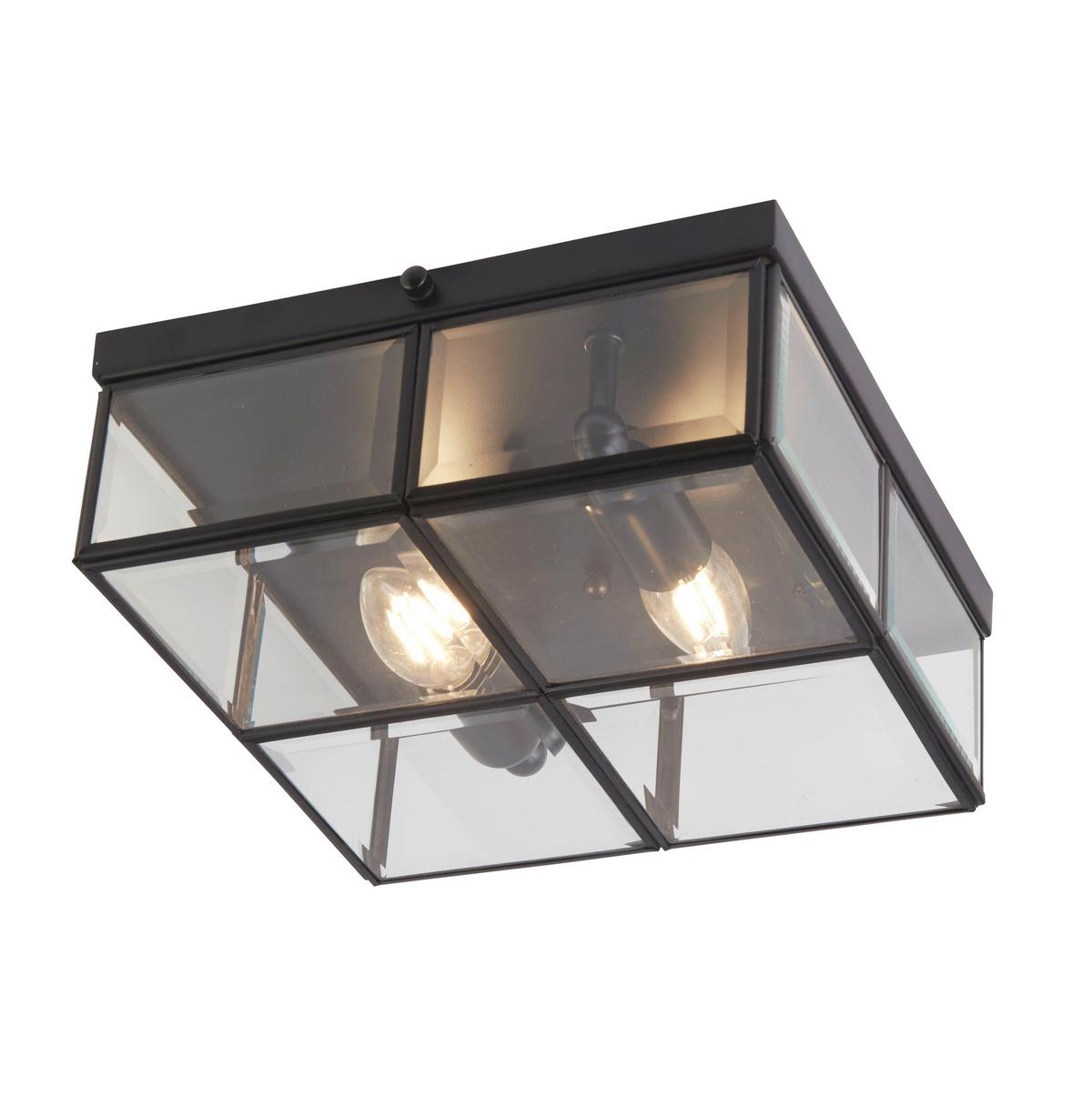 Deckenleuchte Pisa Schwarz B: 25 cm - Schwarz, KONVENTIONELL, Glas/Metall (25/25/10cm)