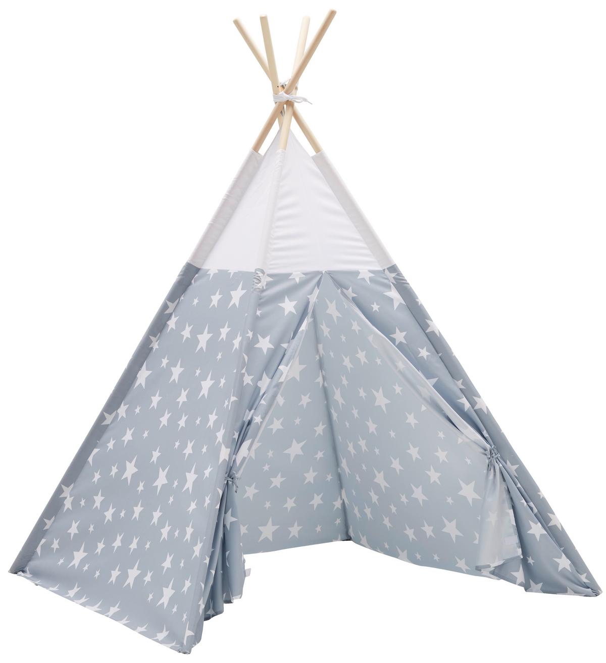 Dětský stan šedobílý, Ø cca 120cm - šedá/bílá, dřevo/plast (120/164cm)