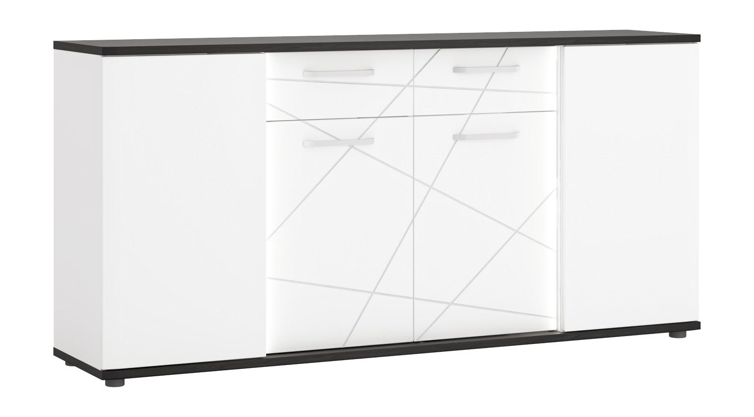 Kommode Venezia Eiche Dekor/weiß B: 181,8 Cm - Eiche dunkel/Weiß Hochglanz, MODERN, Holzwerkstoff (181,8/87,4/40cm)