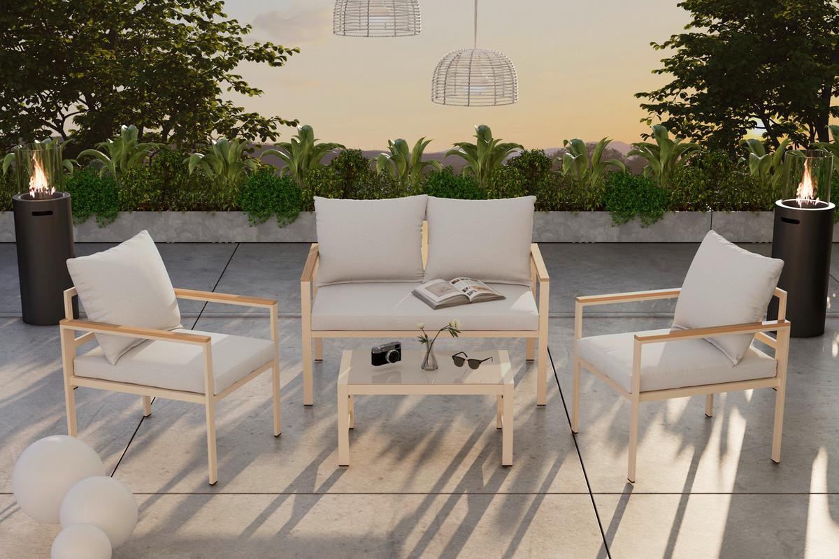 Loungegarnitur München - Beige/Hellgrau, MODERN, Glas/Textil (65/70/108cm) - Beldano