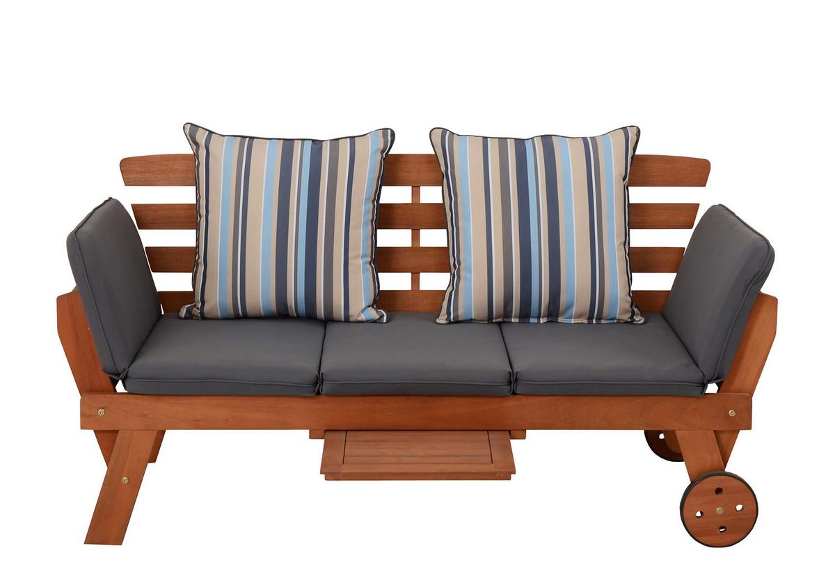 Gartenbank Eukalyptusholz 2-Sitzer Rincon Mit Kissen - Braun/Grau, Basics, Holz/Textil (190/77,5/68cm) - Gardenson