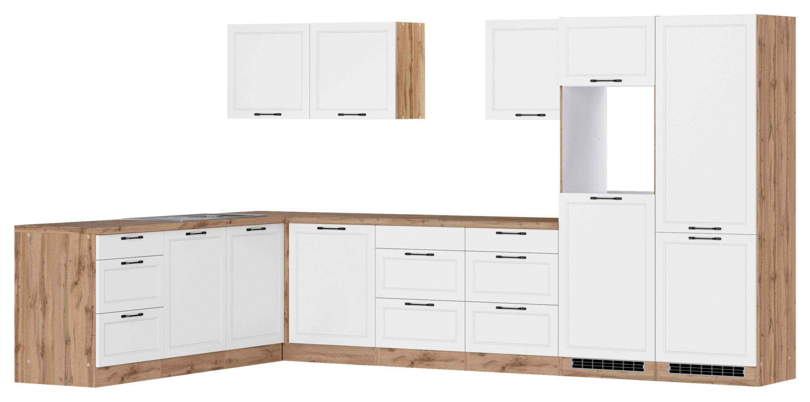 Eckküche Meran Ohne Geräte 240x360 Cm Weiß/eiche Dekor - Eiche Wotan/Weiß, LIFESTYLE, Holzwerkstoff (240/360cm) - Held