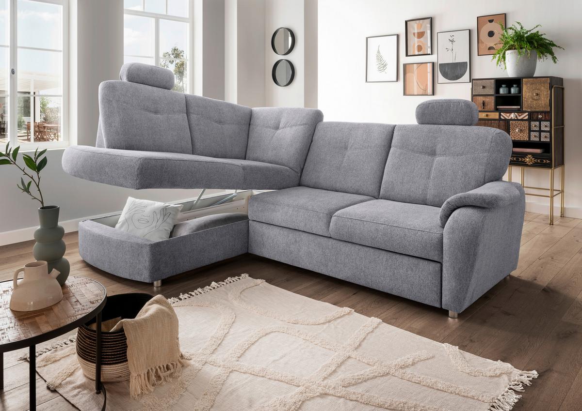 Eckschlafsofa Rosali Silberfarben S: 180x264 Cm - Chromfarben/Silberfarben, MODERN, Textil (180/264cm) - Livetastic