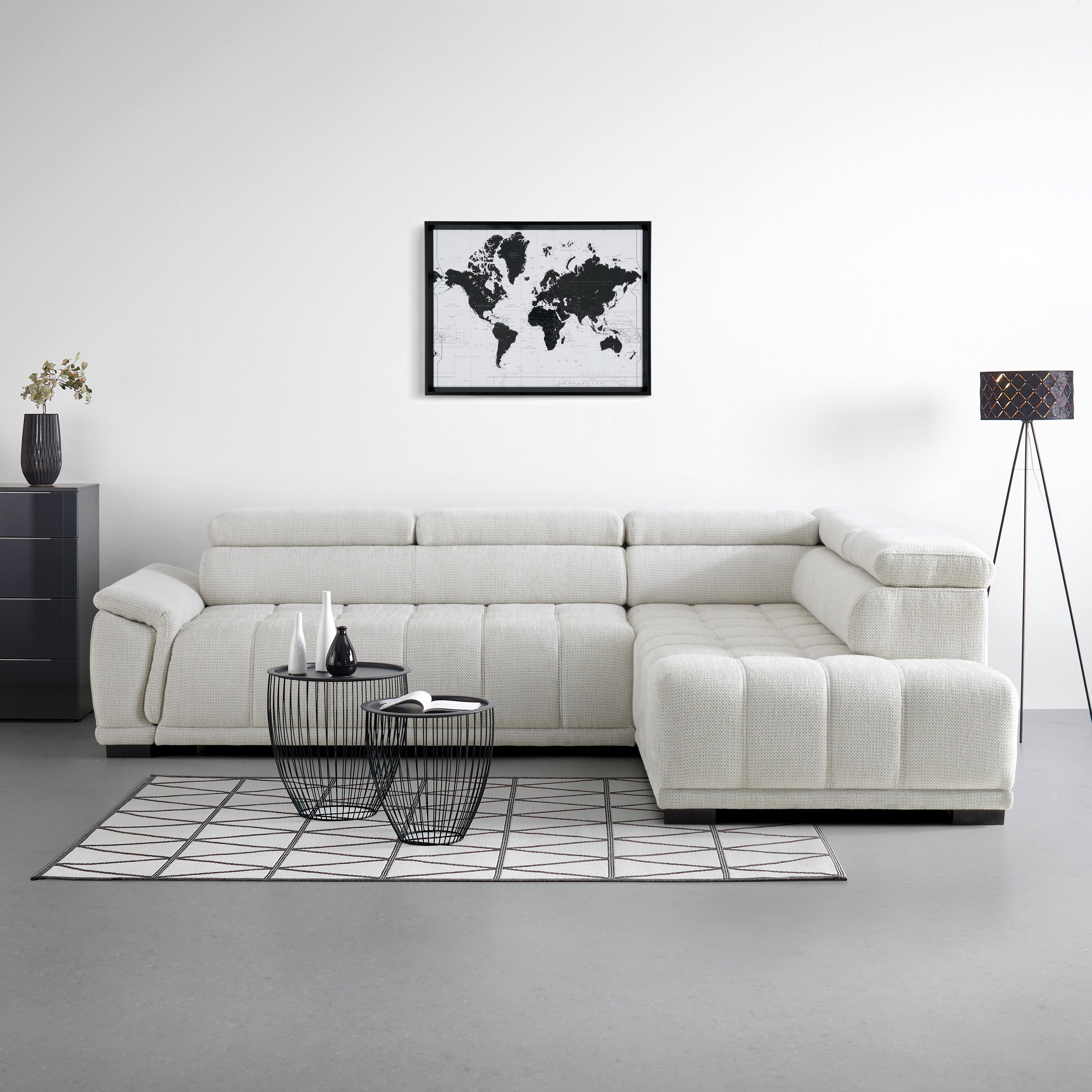 Rohová sedačka GRINALDI, pravá, šedobílá - černá/šedobílá, Moderní, textil/plast (283/206cm) - Premium Living