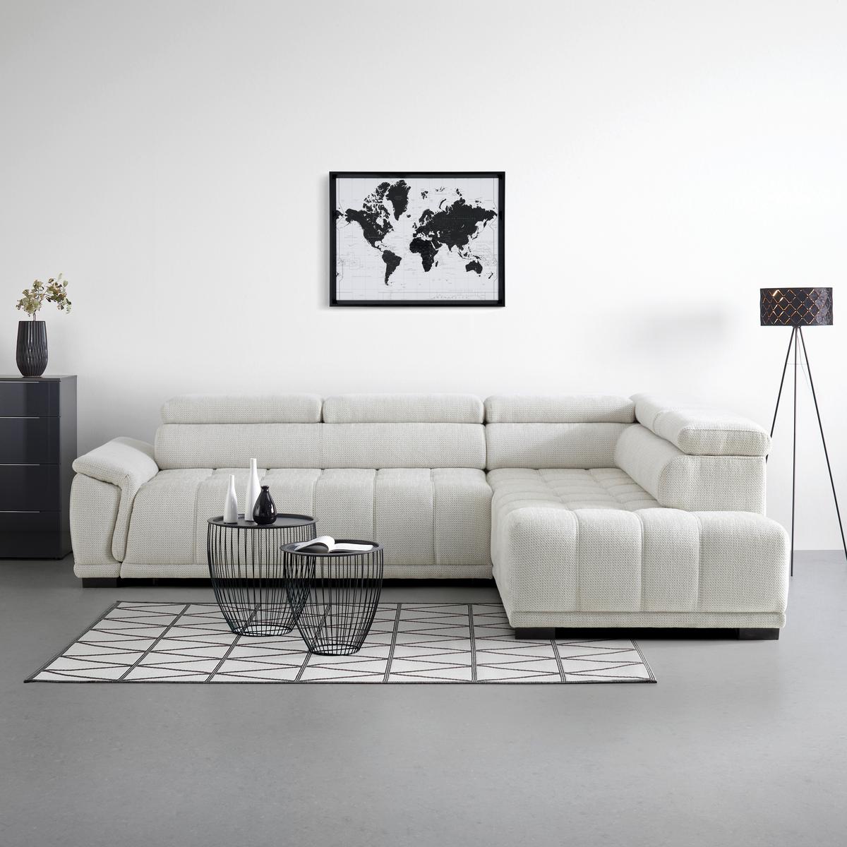 Rohová sedačka GRINALDI, pravá, sivobiela - čierna/sivobiela, Modern, textil/plast (283/206cm) - Premium Living