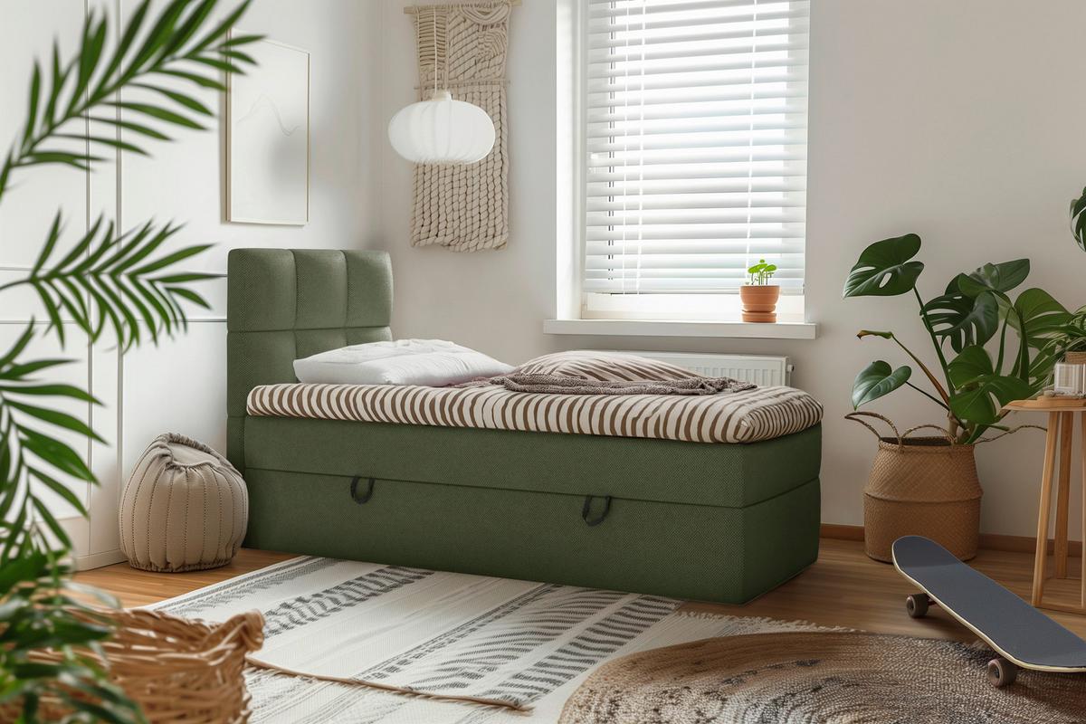 Boxbett mit Topper & Bettkasten 90x200 Polly - Dunkelgrün/Schwarz, MODERN, Holz/Holzwerkstoff (90/200cm) - MID.YOU