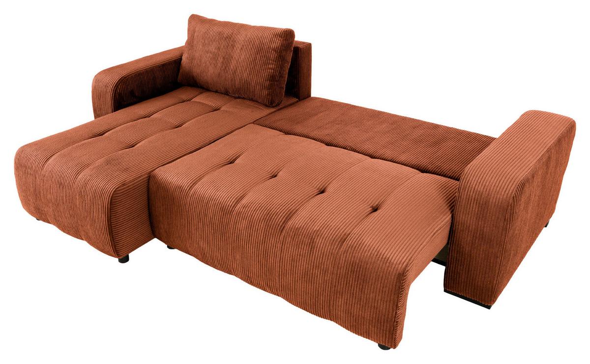 Ecksofa mit Bettfunktion Marseille, terracotta - Terracotta/Schwarz, Trend, Holz/Holzwerkstoff (240/155cm)