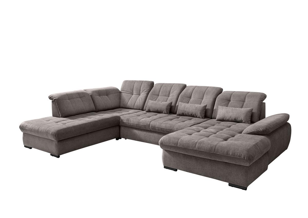 Wohnlandschaft Mit Bettkasten Rigatti Graubraun B: 387 Cm - Graubraun/Schwarz, MODERN, Textil (252/387/184cm) - Livetastic