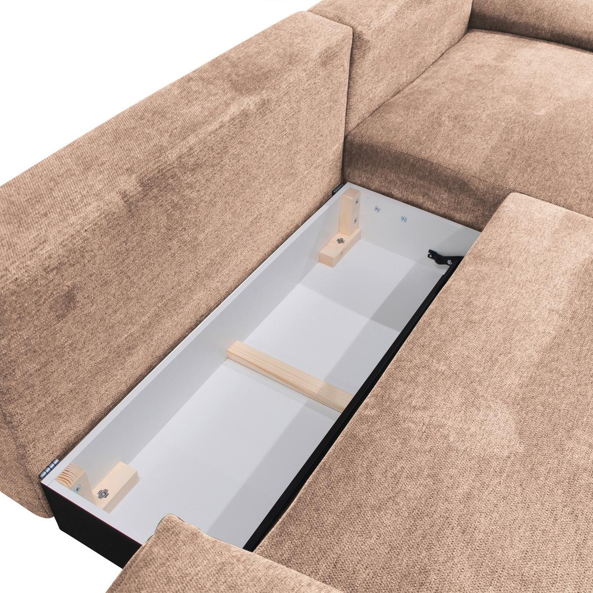 Ecksofa mit Bettkasten Lagacy 260x192 cm Webstoff Beige - Beige/Schwarz, Design, Textil (260/192cm) - MID.YOU