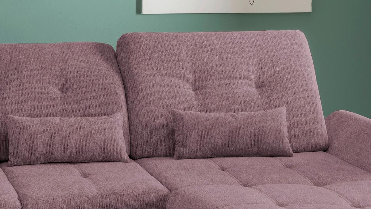 Wohnlandschaft Dalida Mit Schlaffunktion Brombeere - Chromfarben/Brombeere, Design, Textil (254/376/195cm) - Livetastic