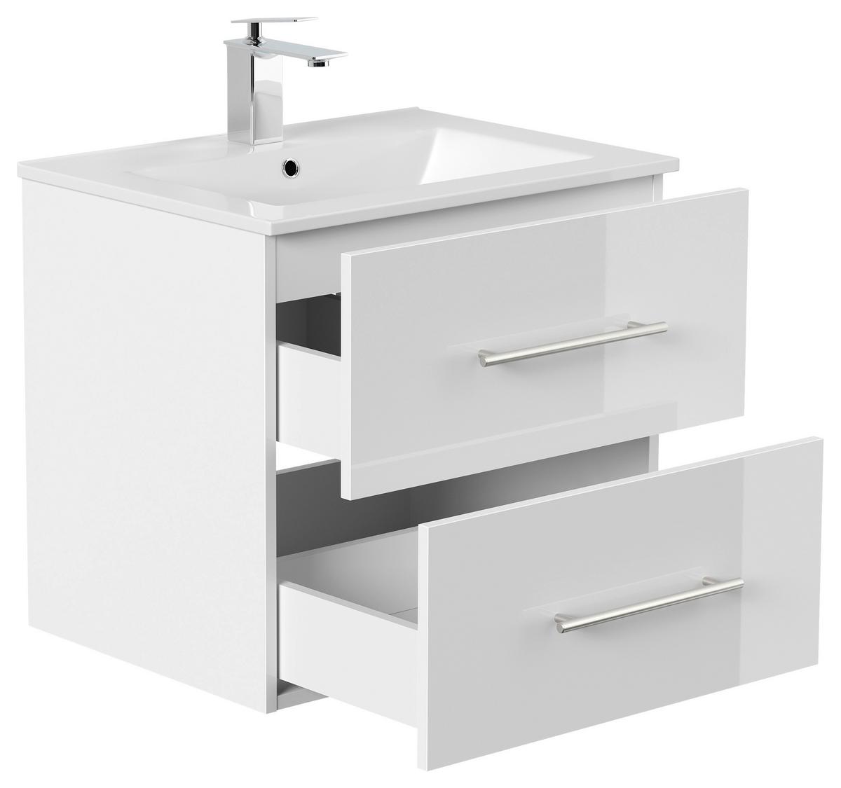 WASCHTISCHKOMBI Homeline, Weiß HG B: 61,5cm - Weiß Hochglanz/Weiß, Basics, Keramik/Holzwerkstoff (61,5cm) - MID.YOU