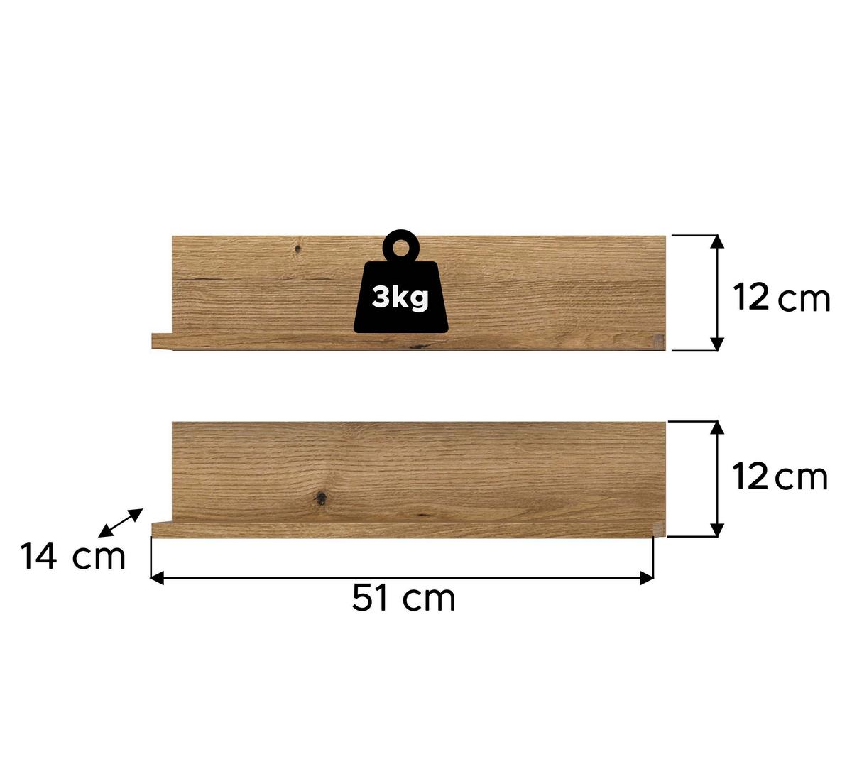 Badezimmerregal Aqua Eichefarben B: 51cm - Eichefarben, Trend, Holzwerkstoff (51/12/14cm) - MID.YOU