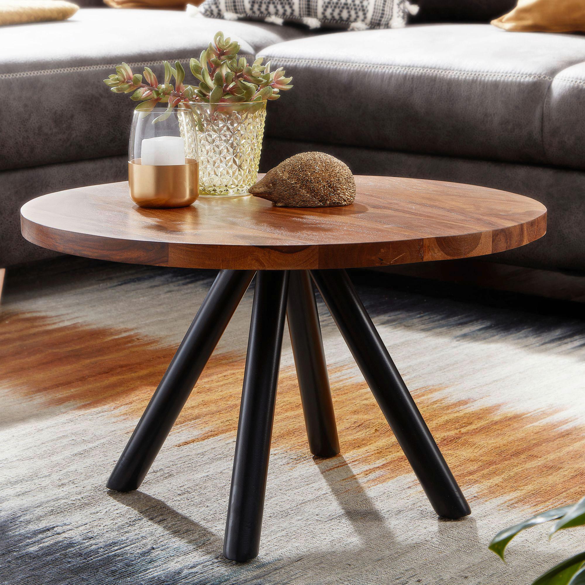 Couchtisch Wohnling Sheesham D: 60 cm - Sheeshamfarben/Schwarz, MODERN, Holz/Metall (60/60/35cm) - MID.YOU