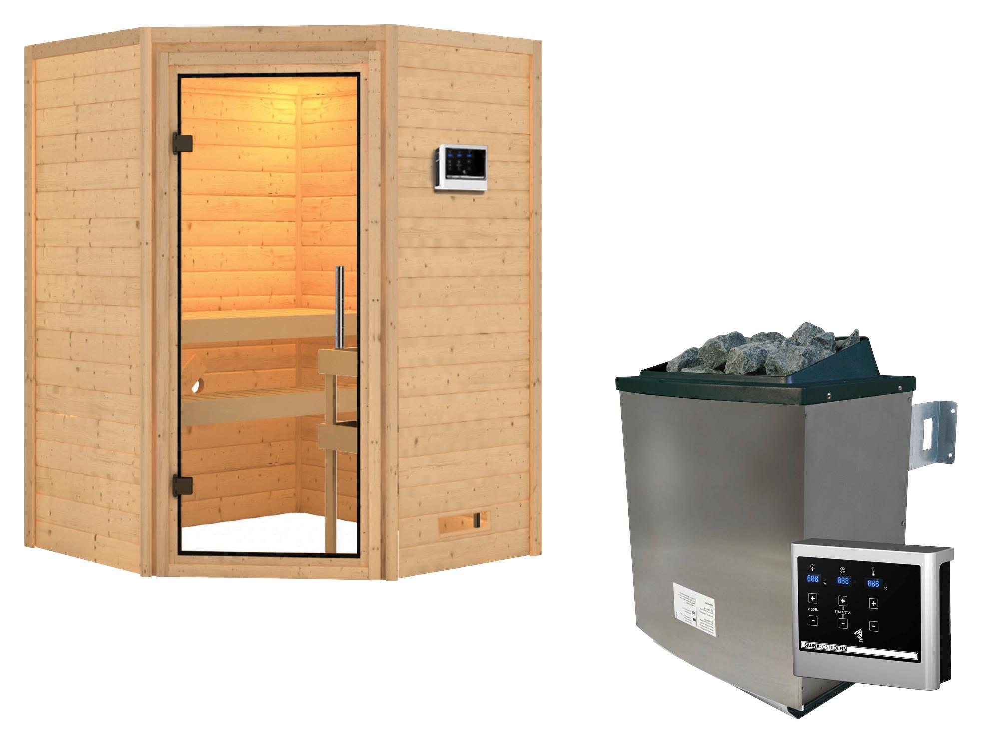 Finnische Sauna Grenoble 2 Mit Ext. Steuerung 9-Kw-Ofen - Naturfarben, Basics, Holz (145/187/145cm) - Karibu