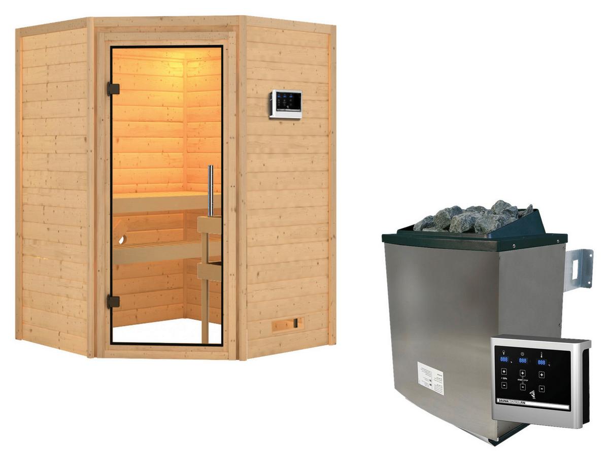Finnische Sauna Grenoble 2 Mit Ext. Steuerung 9-Kw-Ofen - Naturfarben, Basics, Holz (145/187/145cm) - Karibu