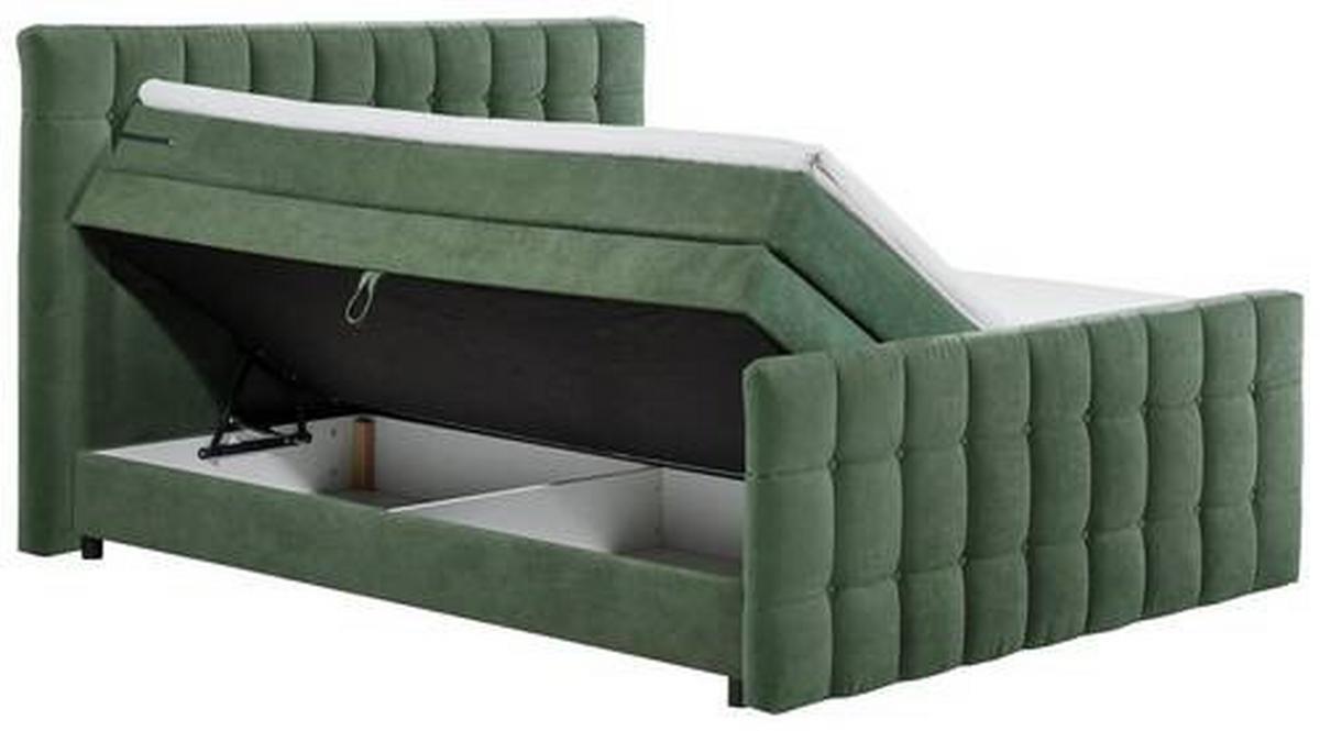 Boxspringbett Mit Topper & Bettkasten 180x200 Mendoza - Schwarz/Olivgrün, MODERN, Holzwerkstoff/Textil (180/200cm) - MID.YOU