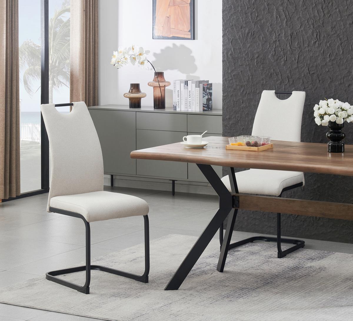 Schwingstuhl-Set Hannah Creme B: 43 cm - Creme/Schwarz, MODERN, Textil/Metall (43/98/59cm) - MID.YOU