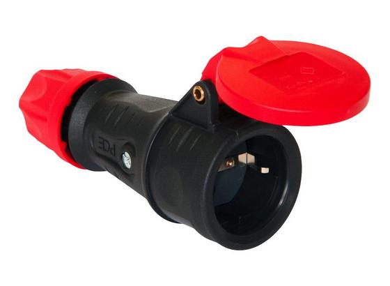 Schutzkontaktkupplung Vj 2p +e Ip44 - Rot/Schwarz, KONVENTIONELL, Kunststoff (7/7/13,9cm) - PCE Schutzkontaktkupplung Vj 2p +e Ip44 - Rot/Schwarz, KONVENTIONELL, Kunststoff (7/7/13,9cm) - PCE