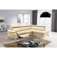 Ecksofa Lince Beige S: 257x197 Cm - Chromfarben/Beige, Design, Leder/Textil (257/197cm) - Livetastic