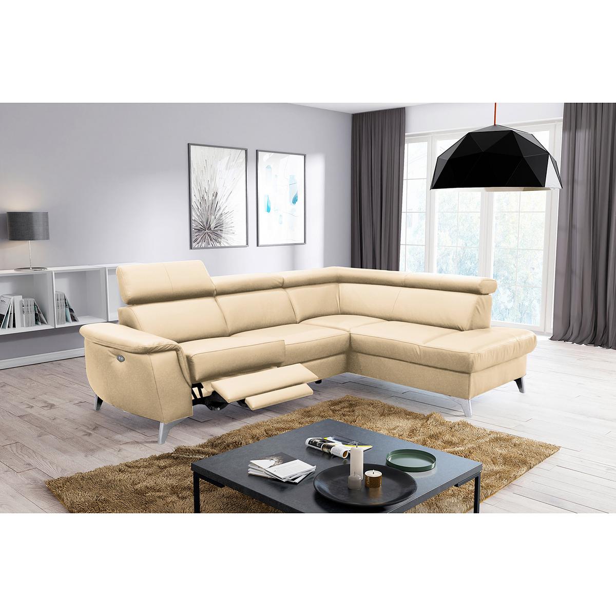 Ecksofa Lince Beige S: 257x197 Cm - Chromfarben/Beige, Design, Leder/Textil (257/197cm) - Livetastic