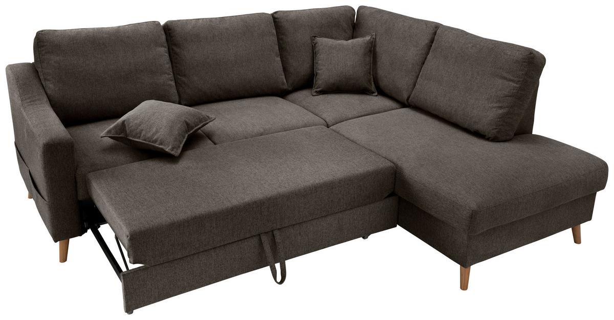 Ecksofa mit Schlaffunktion Valentina mit Kissen Braun - Braun/Naturfarben, KONVENTIONELL, Textil (230/200cm) - P & B