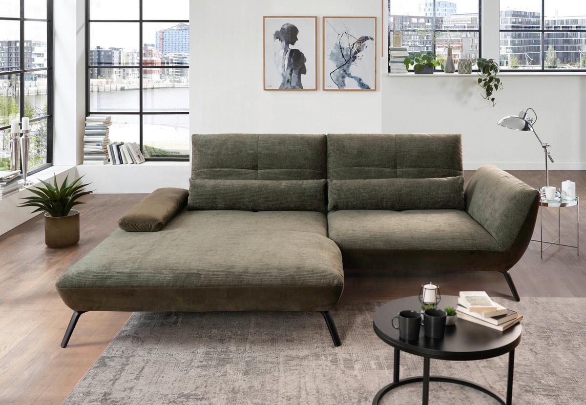 Ecksofa Dover Olivgrün, S:191-207x273cm - Schwarz/Olivgrün, Trend, Holzwerkstoff/Textil (191-207/273cm)