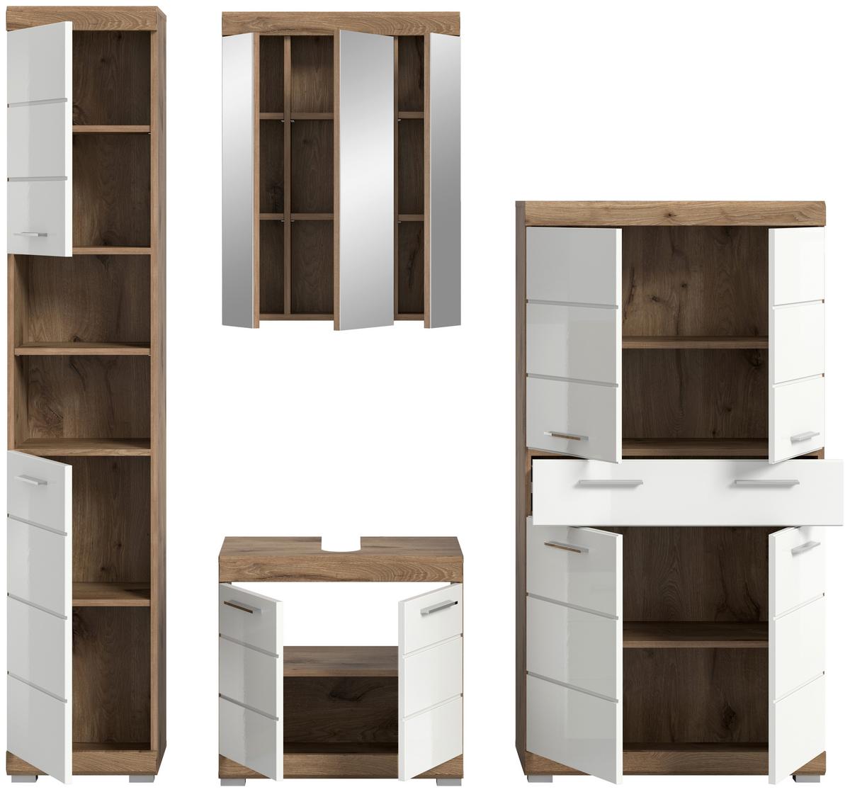 Badezimmer Wave Eichefarben Dekor Weiß Hg - Weiß Hochglanz/Eichefarben, MODERN, Glas/Holzwerkstoff (171cm) - MID.YOU
