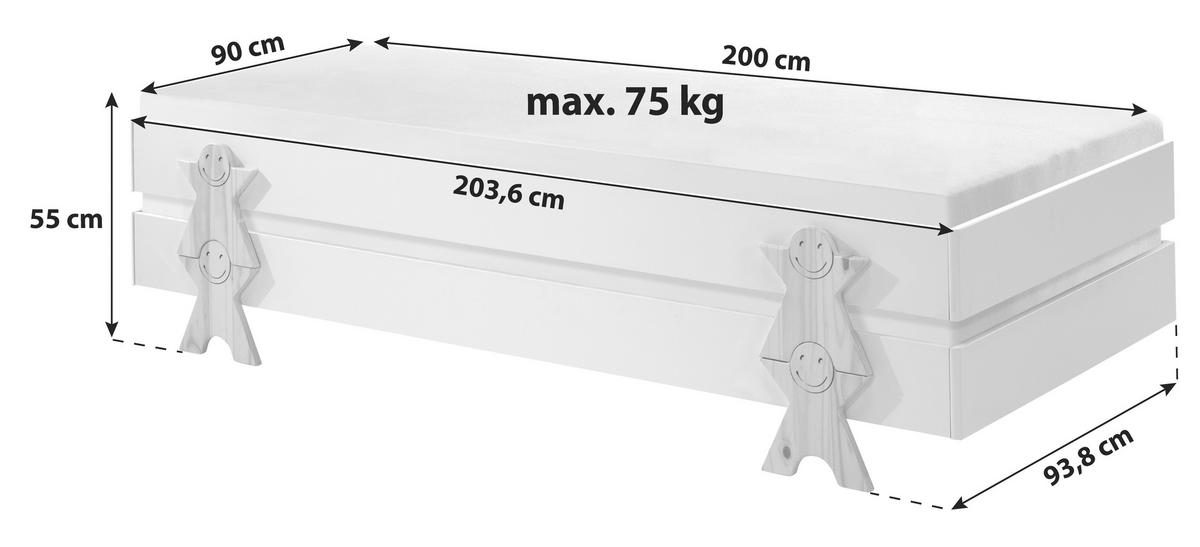 Stohovatelná postel MODULO - bílá, Moderní, dřevo/kompozitní dřevo (90/200cm) - MID.YOU