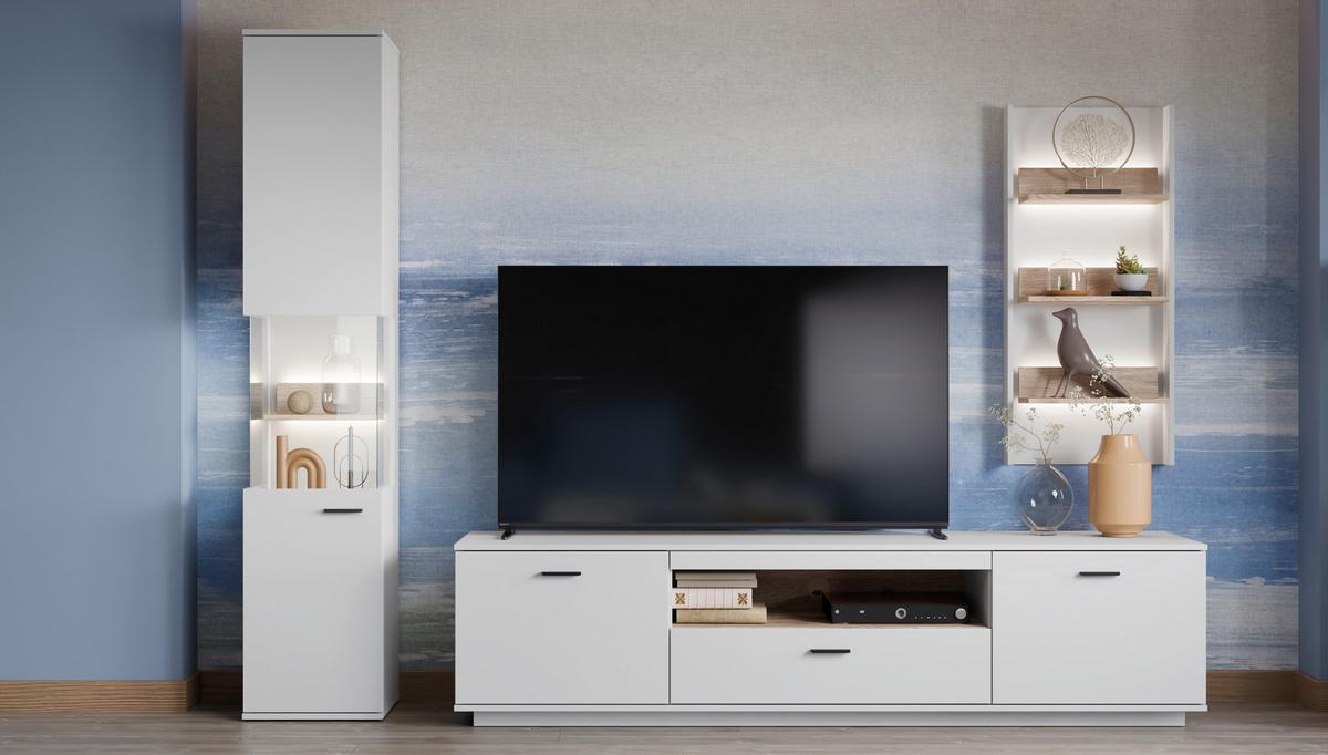 Highboard Cottia New - Eichefarben/Anthrazit, MODERN, Glas/Holzwerkstoff (115/133,7/37cm)