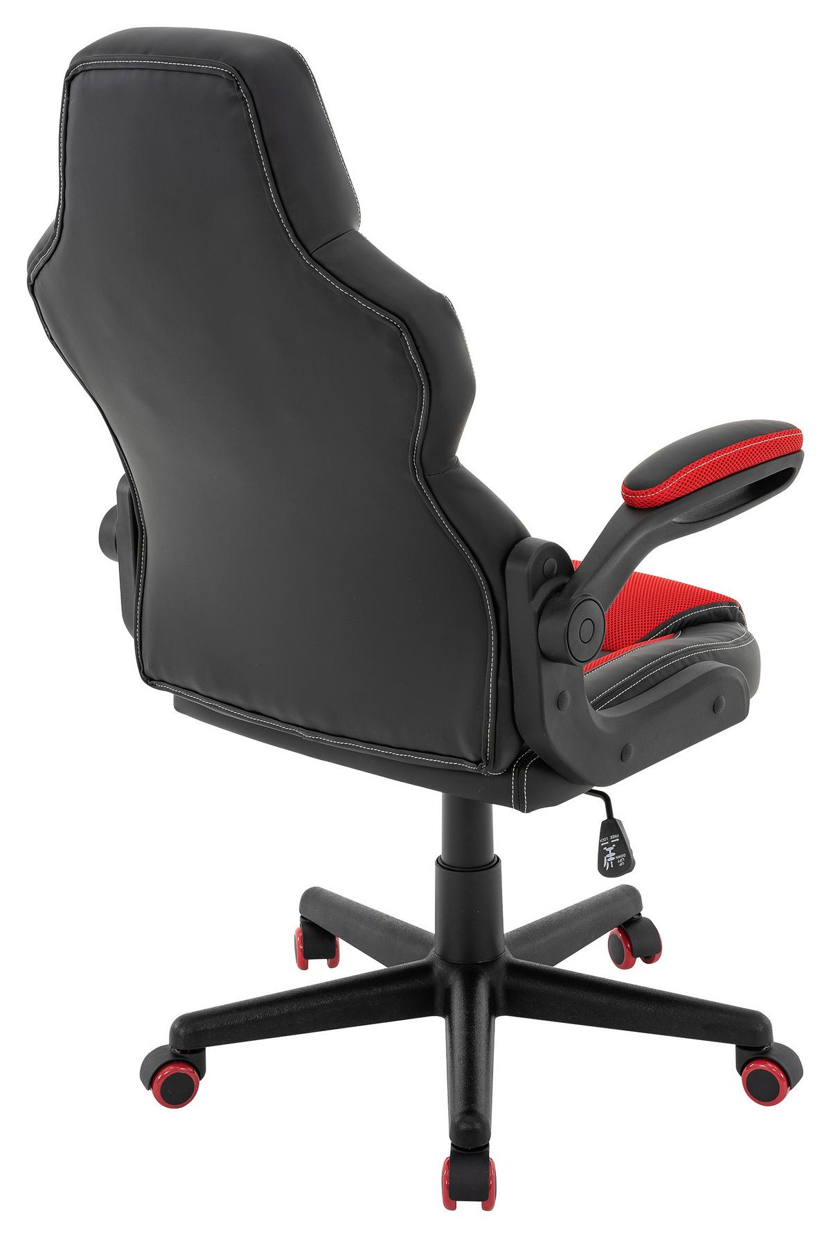 Chefsessel Meli Mit Gaslift Lederlook Schwarz, B: 62 Cm - Rot/Schwarz, MODERN, Kunststoff/Textil (62/105-117/66cm)