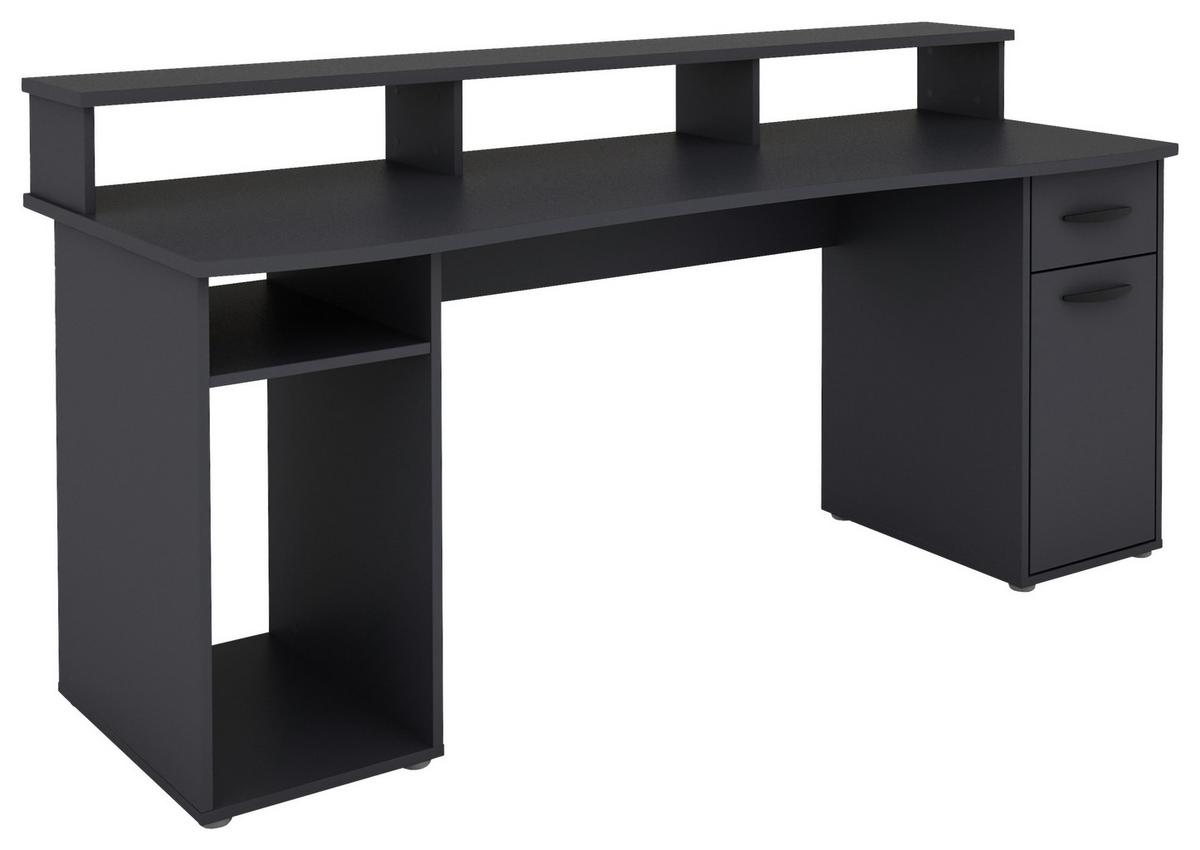 Schreibtisch mit Stauraum B180 H77 cm Fantastic, Anthrazit - Anthrazit, MODERN, Holzwerkstoff (180/65/93cm) - MID.YOU