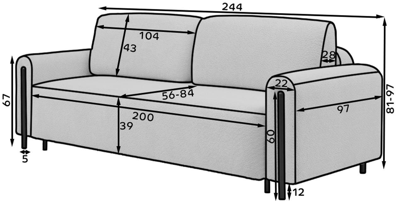 Schlafsofa Arcadova Creme/Schwarz B:244cm - Creme/Schwarz, Design, Textil (244/97/97cm) - MID.YOU