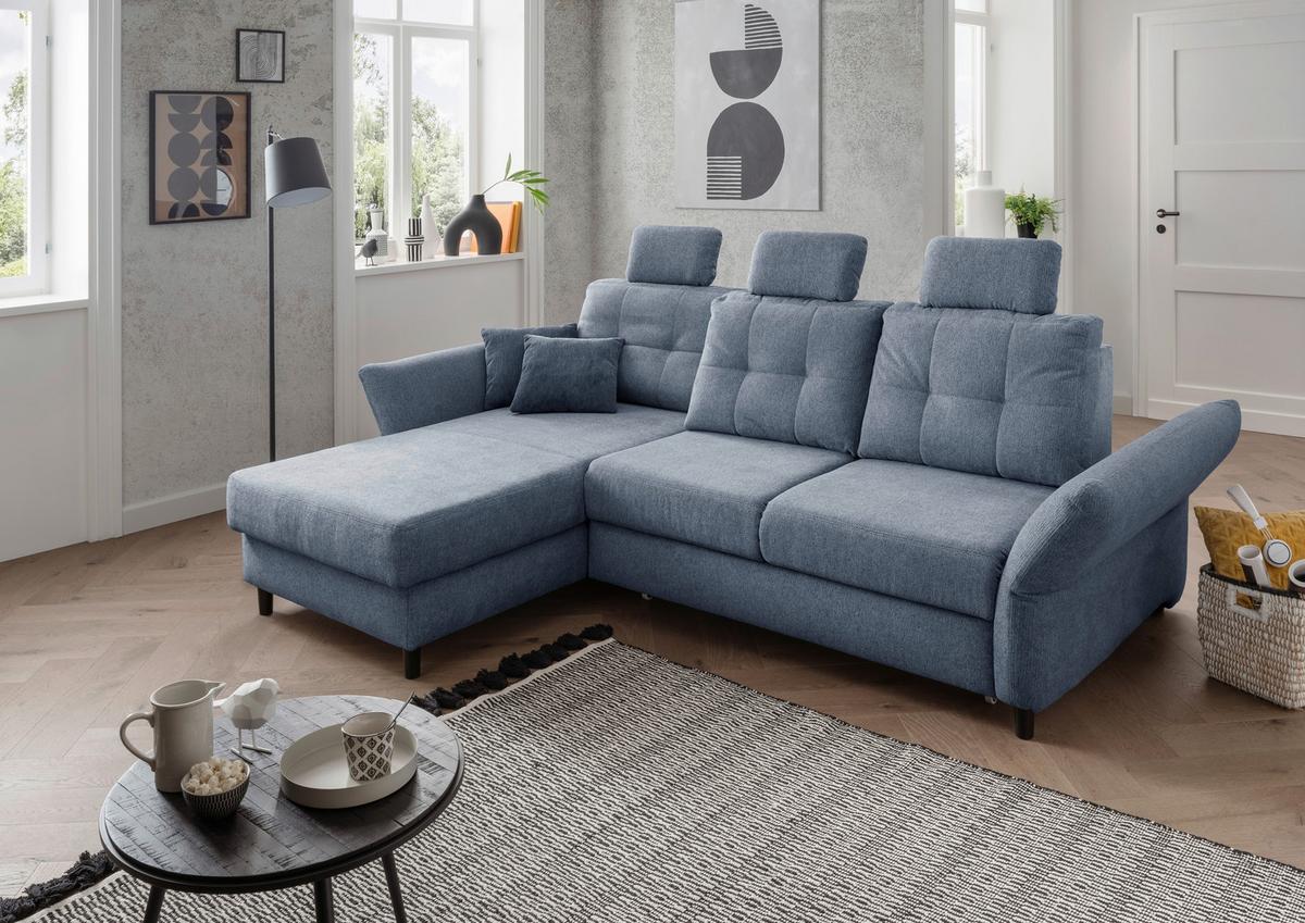 Ecksofa Brizzini Hellblau S: 176/250-280 cm - Blau/Schwarz, MODERN, Holz/Textil (176/250-280cm) - Livetastic