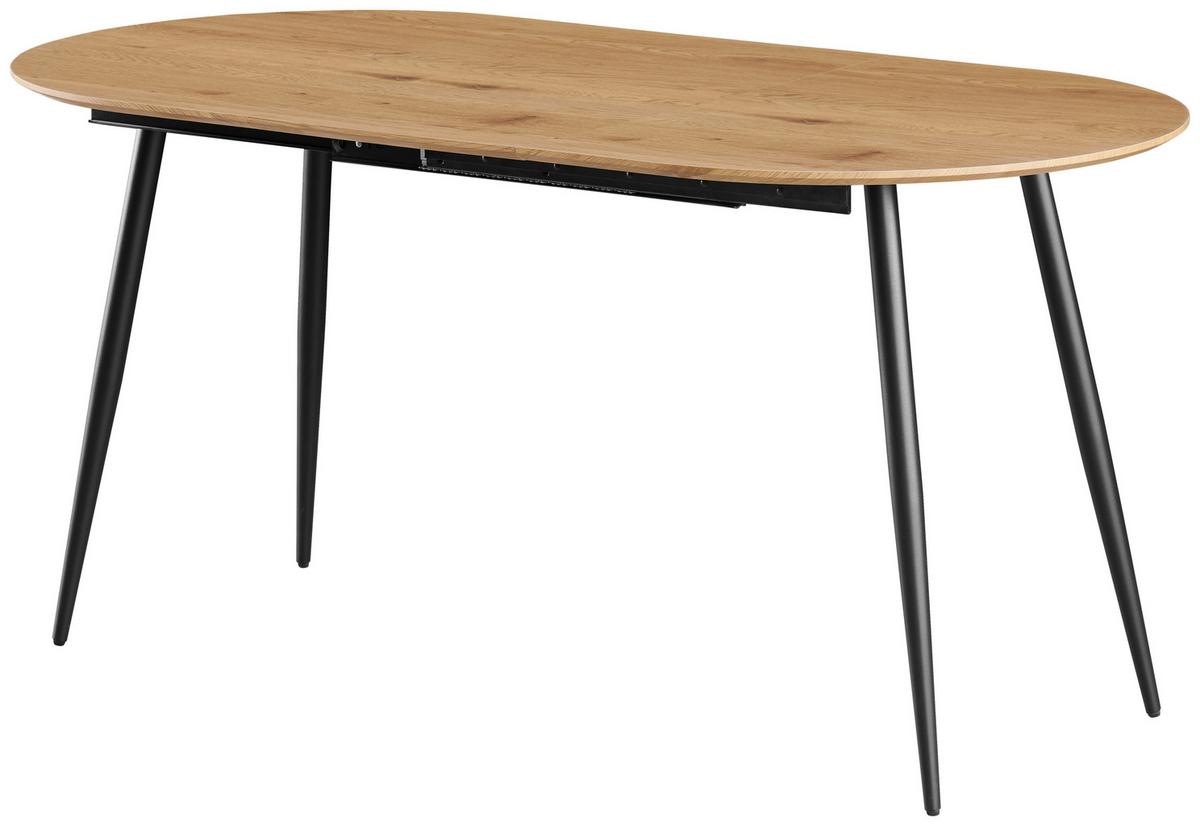 Ausziehtisch Lias 120 Az Mdf Eiche Dekor, B: 120-160 Cm - Eichefarben/Schwarz, KONVENTIONELL, Holzwerkstoff/Metall (120-160/75/80cm) - MID.YOU