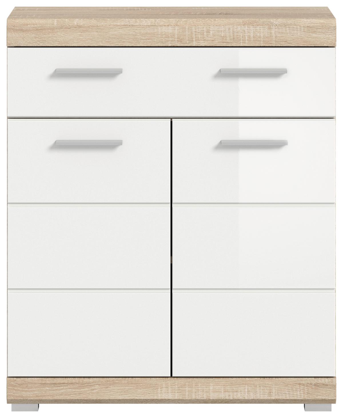 Midischrank Lambada Eiche Dekor/Weiß B: 74 cm - Weiß Hochglanz/Eichefarben, MODERN, Holzwerkstoff (74/88/31cm) - MID.YOU